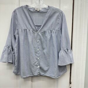 Madewell navy white pin stripe shirt with cute bell sleeves women's small